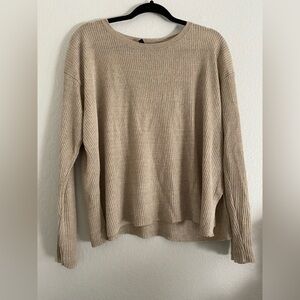 Eileen Fisher Top Blouse Large 100% Organic Linen Lightweight Tan Classic